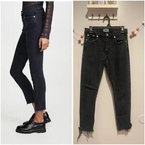 Agolde Toni Mid-Rise Skinny Black Ankle Distressed-Hem Jeans